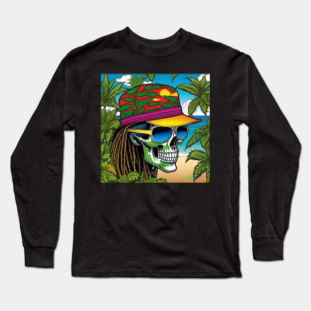 Reggae Music - Jamaican Stoner Skull 22 Long Sleeve T-Shirt by Benito Del Ray